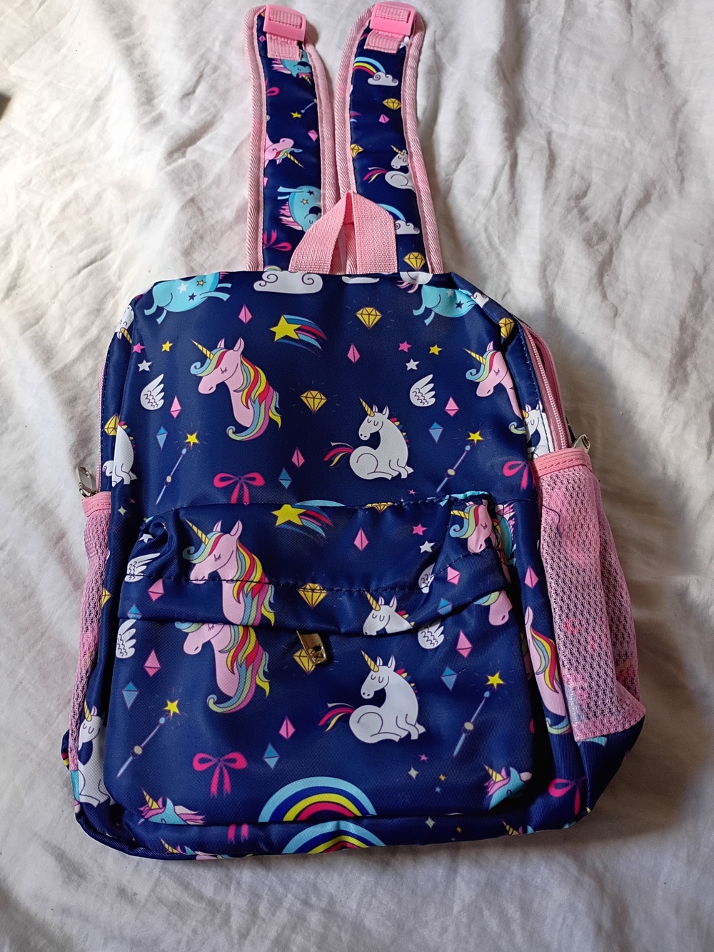 Kids Unicorn Print Backpack - Pink & Navy